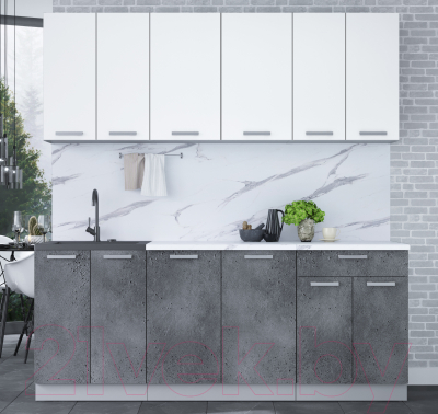 Кухонный гарнитур Интерлиния Мила Лайт 2.0-60 (белый платинум/бетон портленд/белый гранит)