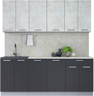 Кухонный гарнитур Интерлиния Мила Лайт 2.0-60 (бетон лайт/антрацит/опал светлый) - фото