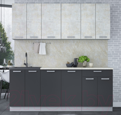 Кухонный гарнитур Интерлиния Мила Лайт 2.0-60 (бетон лайт/антрацит/опал светлый)