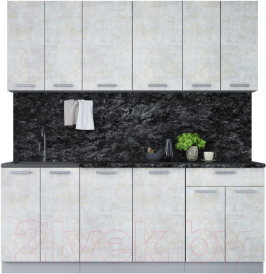 Кухонный гарнитур Интерлиния Мила Лайт 2.0-60 (бетон лайт/бетон лайт/кастилло темный) - фото