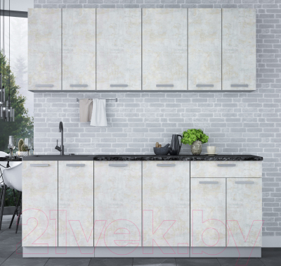 Кухонный гарнитур Интерлиния Мила Лайт 2.0-60 (бетон лайт/бетон лайт/кастилло темный)