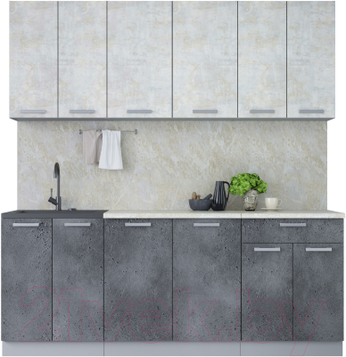 Кухонный гарнитур Интерлиния Мила Лайт 2.0-60 (бетон лайт/бетон портленд/опал светлый) - фото