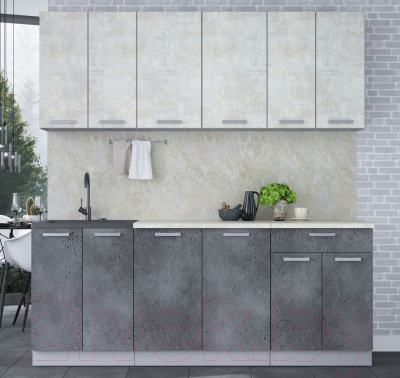 Кухонный гарнитур Интерлиния Мила Лайт 2.0-60 (бетон лайт/бетон портленд/опал светлый)