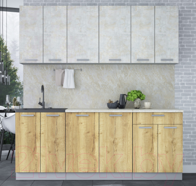 Кухонный гарнитур Интерлиния Мила Лайт 2.0-60 (бетон лайт/дуб золотой/опал светлый)