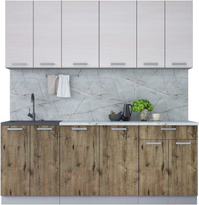 Кухонный гарнитур Интерлиния Мила Лайт 2.0-60 (вудлайн кремовый/дуб веллингтон/серый каспий) - фото