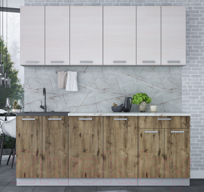 Кухонный гарнитур Интерлиния Мила Лайт 2.0-60 (вудлайн кремовый/дуб веллингтон/серый каспий)