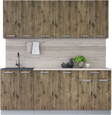 Кухонный гарнитур Интерлиния Мила Лайт 2.0-60 (дуб веллингтон/дуб веллингтон/травертин серый) - фото