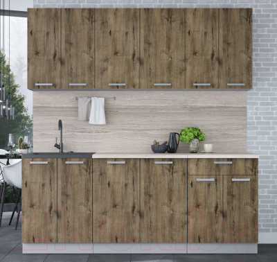 Кухонный гарнитур Интерлиния Мила Лайт 2.0-60 (дуб веллингтон/дуб веллингтон/травертин серый)