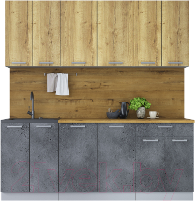 Кухонный гарнитур Интерлиния Мила Лайт 2.0-60 (дуб золотой/бетон портленд/дуб бунратти) - фото