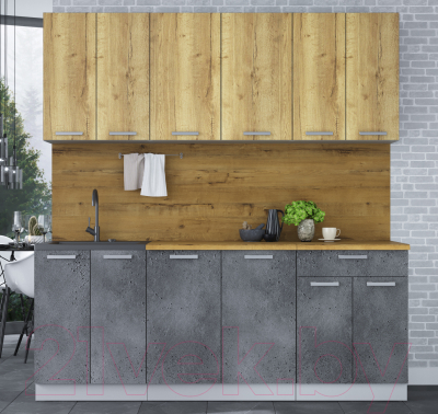 Кухонный гарнитур Интерлиния Мила Лайт 2.0-60 (дуб золотой/бетон портленд/дуб бунратти)