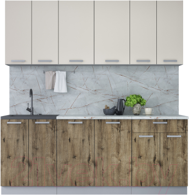 Кухонный гарнитур Интерлиния Мила Лайт 2.0-60 (персидский жемчуг/дуб веллингтон/серый каспий) - фото