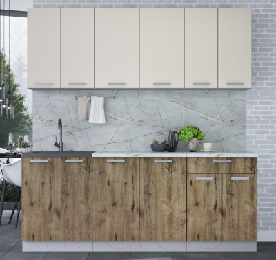 Кухонный гарнитур Интерлиния Мила Лайт 2.0-60 (персидский жемчуг/дуб веллингтон/серый каспий)