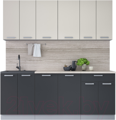 Кухонный гарнитур Интерлиния Мила Лайт 2.0-60 (персидский жемчуг/антрацит/травертин серый) - фото