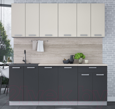 Кухонный гарнитур Интерлиния Мила Лайт 2.0-60 (персидский жемчуг/антрацит/травертин серый)