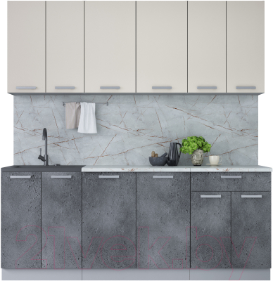 Кухонный гарнитур Интерлиния Мила Лайт 2.0-60 (персидский жемчуг/бетон портленд/серый каспий) - фото