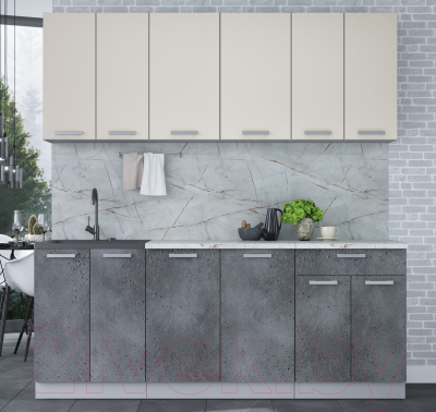 Кухонный гарнитур Интерлиния Мила Лайт 2.0-60 (персидский жемчуг/бетон портленд/серый каспий)