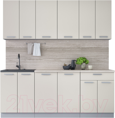 Кухонный гарнитур Интерлиния Мила Лайт 2.0-60 (персидский жемчуг/персидский жемчуг/травертин серый) - фото