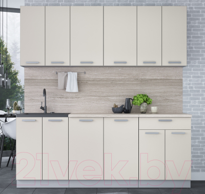 Кухонный гарнитур Интерлиния Мила Лайт 2.0-60 (персидский жемчуг/персидский жемчуг/травертин серый)