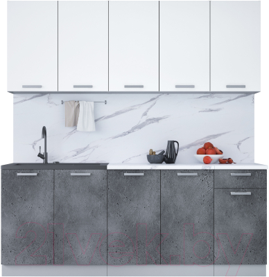 Кухонный гарнитур Интерлиния Мила Лайт 2.0 (белый платинум/бетон портленд/белый гранит) - фото