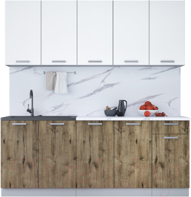 Кухонный гарнитур Интерлиния Мила Лайт 2.0 (белый платинум/дуб веллингтон/белый гранит) - фото