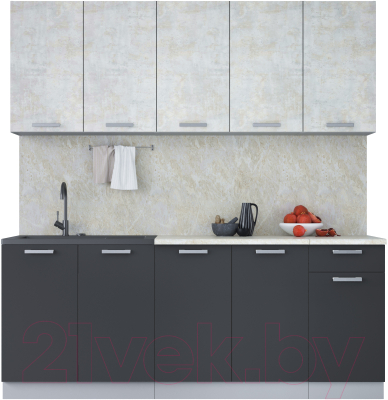 Кухонный гарнитур Интерлиния Мила Лайт 2.0 (бетон лайт/антрацит/опал светлый) - фото