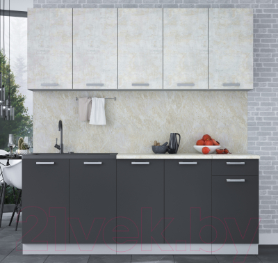 Кухонный гарнитур Интерлиния Мила Лайт 2.0 (бетон лайт/антрацит/опал светлый)