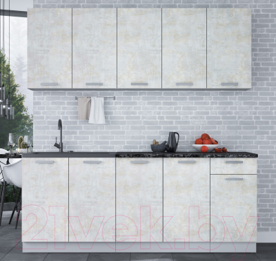 Кухонный гарнитур Интерлиния Мила Лайт 2.0 (бетон лайт/бетон лайт/кастилло темный)