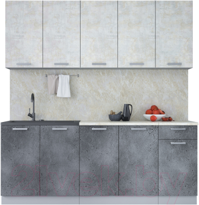 Кухонный гарнитур Интерлиния Мила Лайт 2.0 (бетон лайт/бетон портленд/опал светлый) - фото