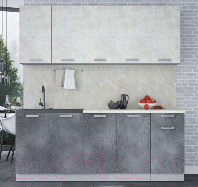 Кухонный гарнитур Интерлиния Мила Лайт 2.0 (бетон лайт/бетон портленд/опал светлый)