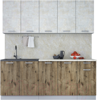 Кухонный гарнитур Интерлиния Мила Лайт 2.0 (бетон лайт/дуб веллингтон/опал светлый) - фото
