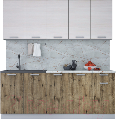 Кухонный гарнитур Интерлиния Мила Лайт 2.0 (вудлайн кремовый/дуб веллингтон/серый каспий) - фото