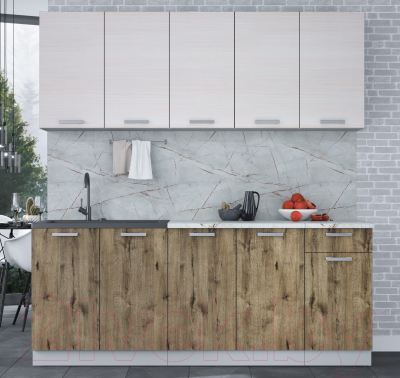 Кухонный гарнитур Интерлиния Мила Лайт 2.0 (вудлайн кремовый/дуб веллингтон/серый каспий)