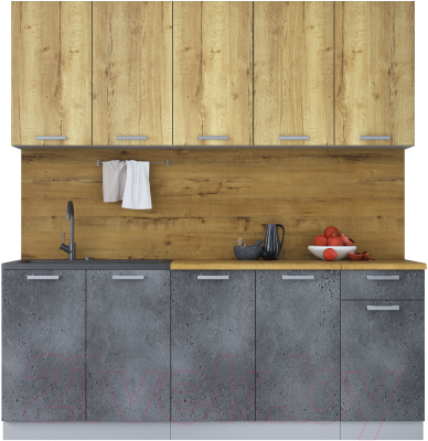 Кухонный гарнитур Интерлиния Мила Лайт 2.0 (дуб золотой/бетон портленд/дуб бунратти) - фото