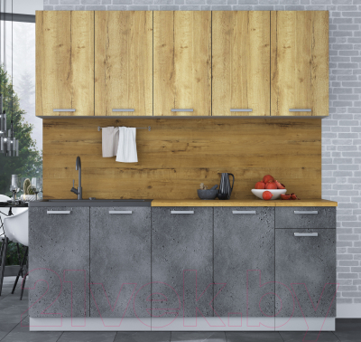 Кухонный гарнитур Интерлиния Мила Лайт 2.0 (дуб золотой/бетон портленд/дуб бунратти)