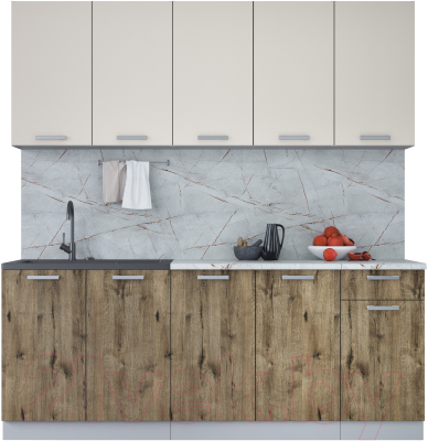 Кухонный гарнитур Интерлиния Мила Лайт 2.0 (персидский жемчуг/дуб веллингтон/серый каспий) - фото