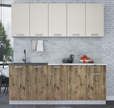 Кухонный гарнитур Интерлиния Мила Лайт 2.0 (персидский жемчуг/дуб веллингтон/серый каспий)