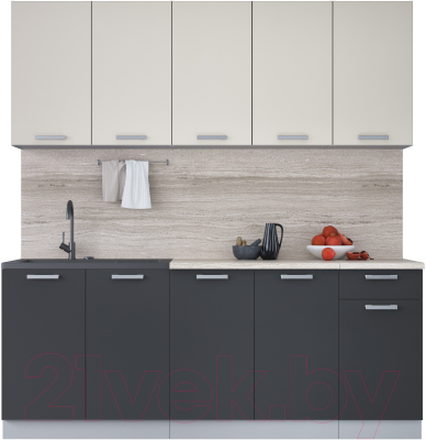 Кухонный гарнитур Интерлиния Мила Лайт 2.0 (персидский жемчуг/антрацит/травертин серый) - фото