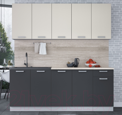 Кухонный гарнитур Интерлиния Мила Лайт 2.0 (персидский жемчуг/антрацит/травертин серый)