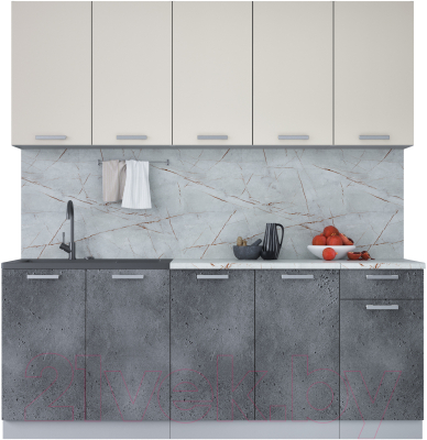 Кухонный гарнитур Интерлиния Мила Лайт 2.0 (персидский жемчуг/бетон портленд/серый каспий) - фото