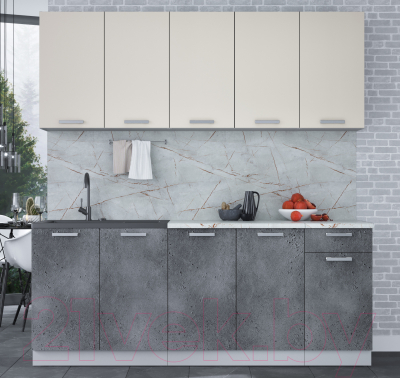 Кухонный гарнитур Интерлиния Мила Лайт 2.0 (персидский жемчуг/бетон портленд/серый каспий)