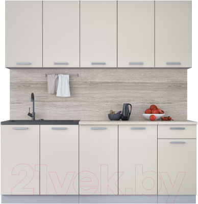 Кухонный гарнитур Интерлиния Мила Лайт 2.0 (персидский жемчуг/персидский жемчуг/травертин серый) - фото