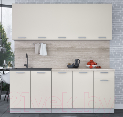 Кухонный гарнитур Интерлиния Мила Лайт 2.0 (персидский жемчуг/персидский жемчуг/травертин серый)