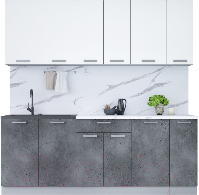 Кухонный гарнитур Интерлиния Мила Лайт 2.1 (белый платинум/бетон портленд/белый гранит) - фото