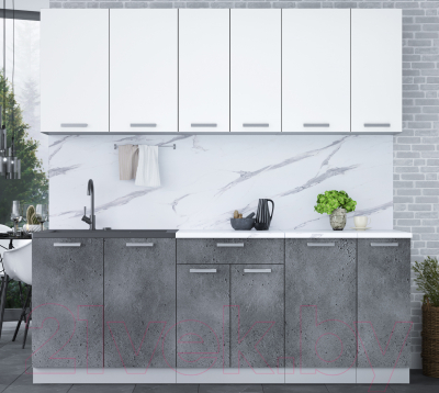 Кухонный гарнитур Интерлиния Мила Лайт 2.1 (белый платинум/бетон портленд/белый гранит)