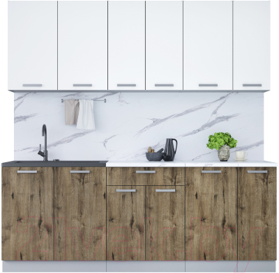 Кухонный гарнитур Интерлиния Мила Лайт 2.1 (белый платинум/дуб веллингтон/белый гранит) - фото