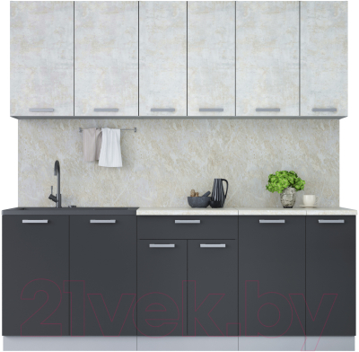 Кухонный гарнитур Интерлиния Мила Лайт 2.1 (бетон лайт/антрацит/опал светлый) - фото