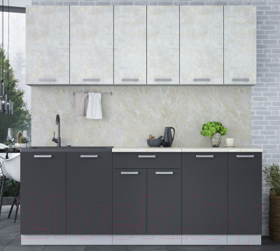 Кухонный гарнитур Интерлиния Мила Лайт 2.1 (бетон лайт/антрацит/опал светлый)