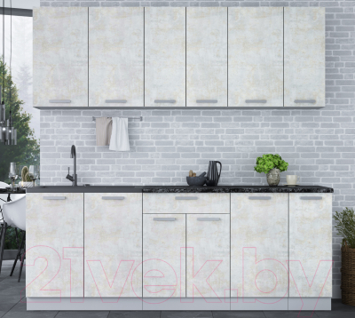 Кухонный гарнитур Интерлиния Мила Лайт 2.1 (бетон лайт/бетон лайт/кастилло темный)