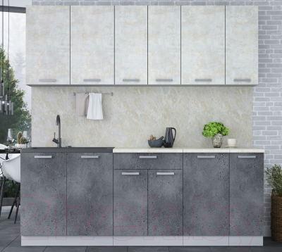 Кухонный гарнитур Интерлиния Мила Лайт 2.1 (бетон лайт/бетон портленд/опал светлый)