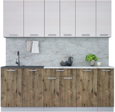 Кухонный гарнитур Интерлиния Мила Лайт 2.1 (вудлайн кремовый/дуб веллингтон/серый каспий) - фото